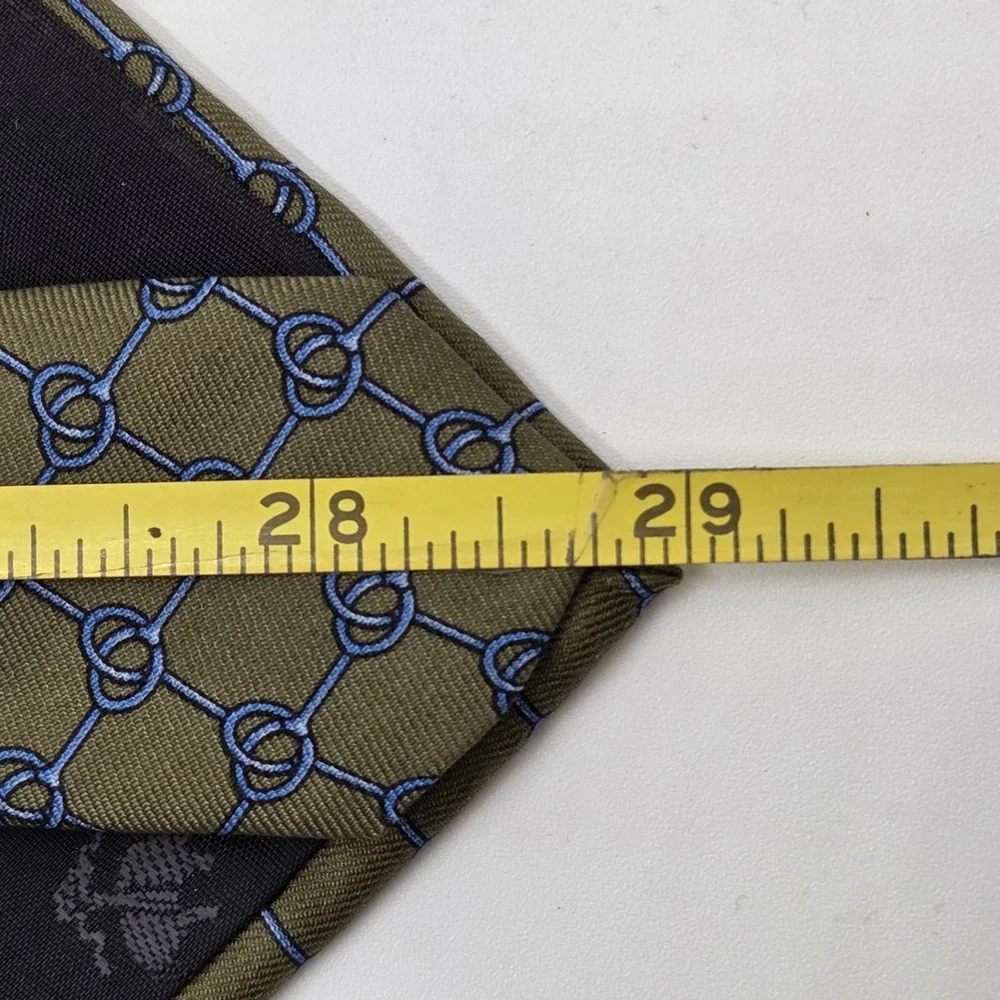 Brooks Brothers Green Silk Tie Geometric Knots‎ Pattern USA Made Mens Necktie